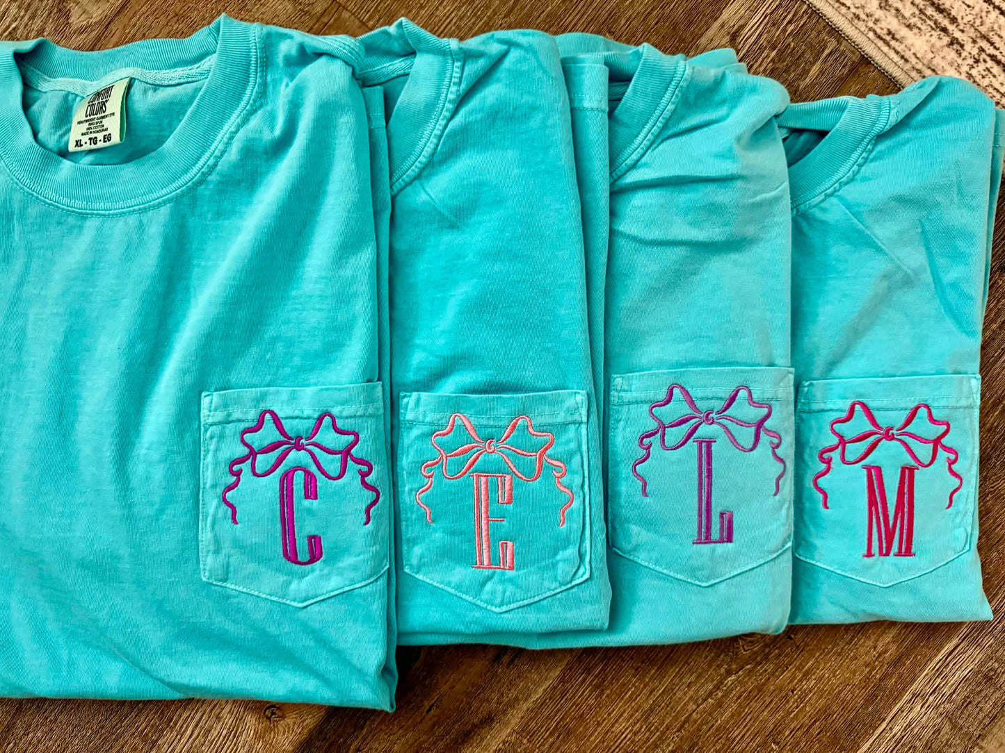 Initial Bow Comfort Colors Pocket Tees